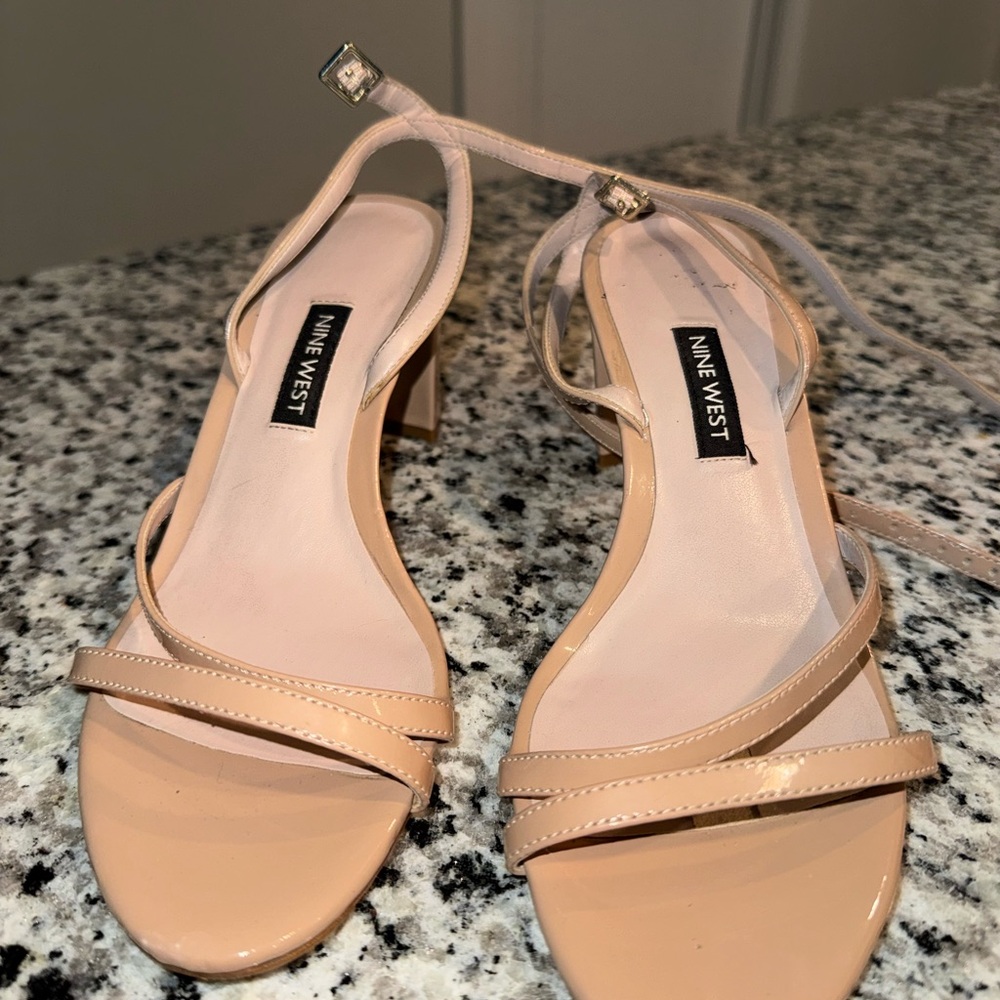 Nine West Blush Patent Strappy Block Heel Sandals